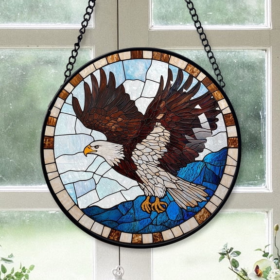 Small Business Christmas Gift - Blue Sky Eagle Flying Bird Xmas Stained Glass Hanging Ornament - Cozy Cabin Holiday Tree Decor, Christmas Gift for Mom, Dad, Friends, Family