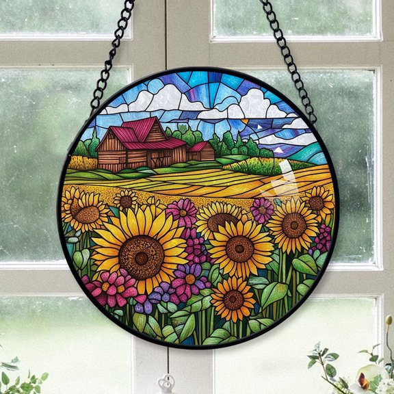 Small Business Christmas Gift - Farm Stained Glass Hanging Ornament - Merry Christmas Tree Decor, Thoughtful Holiday Gift for Mom, Dad, Friends, Family