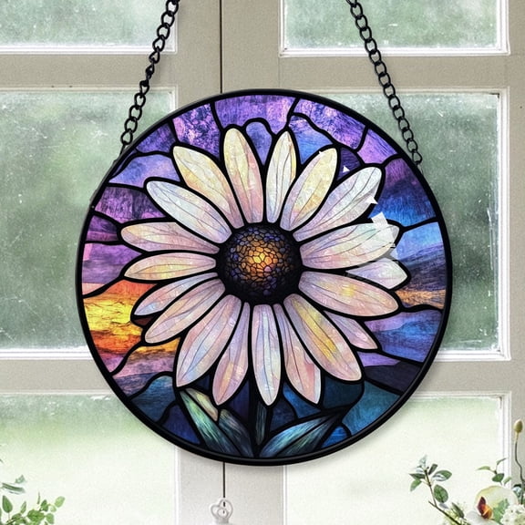 Small Business Christmas Gift - Minimalist Simple Line Daisy Glossy Stained Glass Hanging Ornament - Classic Christmas Tree Decor, Xmas Gift for Mom, Dad, Family, Friends, Collectible 2025