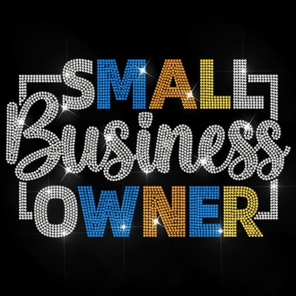 Small Business Owner Rhinestone Iron on Decal Boss Slogan Hotfix Transfer Sticker Color Text Heat Transfer Patch Bling Clothing Repair Applique
