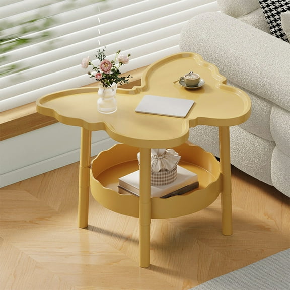 Small Butterfly Side Table,Bedside Table with Storage,Morden Round Nightstand,Samll Side Table for Living Room,Bathroom,Bedroom, Nursery, Laundry, Yellow