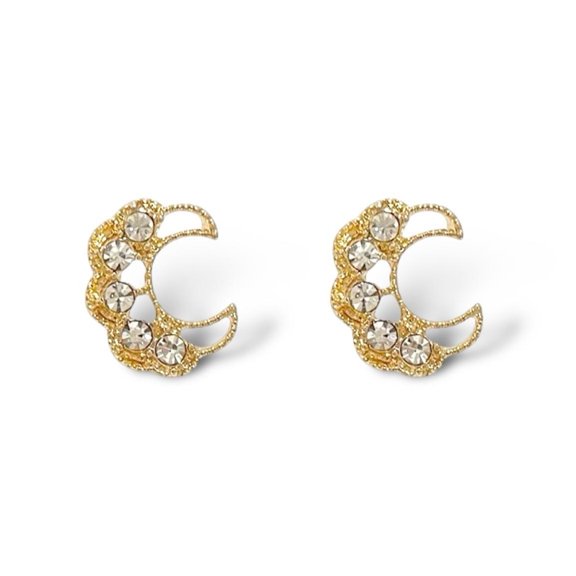Small CZ Moon Stud Earrings for Women