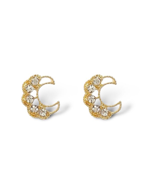 Small CZ Moon Stud Earrings for Women