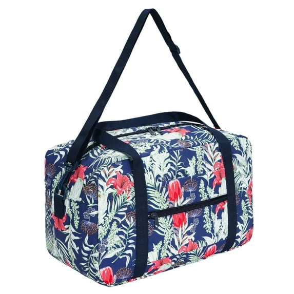 Small Cabin Bag Foldable Underseat Travel Bag Water-Resistant Hand Luggage Holdall Bag Weekend Overnight Bag for Women Men, Blue Red Flower