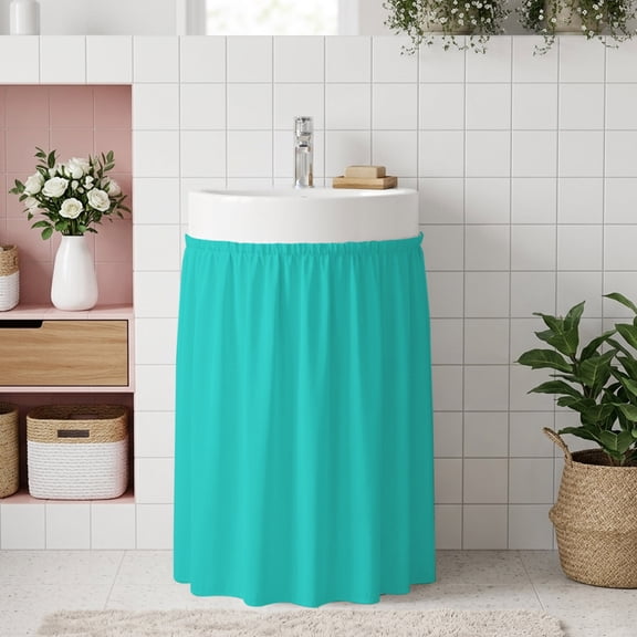 Small Cabinet Curtain 10''W x 11''L, Turquoise Under Sink Cover Drapes, Modern Pure Turquoise Self Adhesive Cabinet Skirt for Kitchen/Bathroom Vanity/Laundry Room/Open Shelf