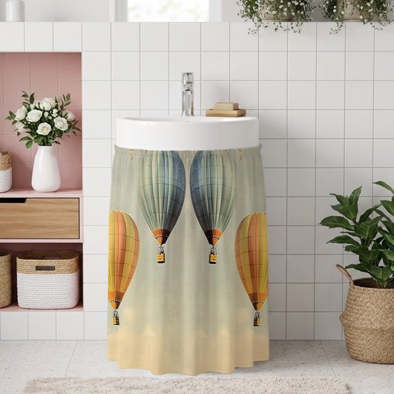 Small Cabinet Curtain 10''W x 11''L, Vintage Hot Air Balloon Under Sink Cover Drapes, Modern Balloon Floating Self Adhesive Cabinet Skirt for Kitchen/Bathroom Vanity/Laundry Room/Open Shelf