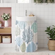 Small Cabinet Curtain 11W x 13L, Coastal Under Sink Cover Drapes, Summer Beach Nautical Coral Starfish Self Adhesive Cabinet Skirt for Kitchen/Bathroom Vanity/Laundry Room/Open Shelf