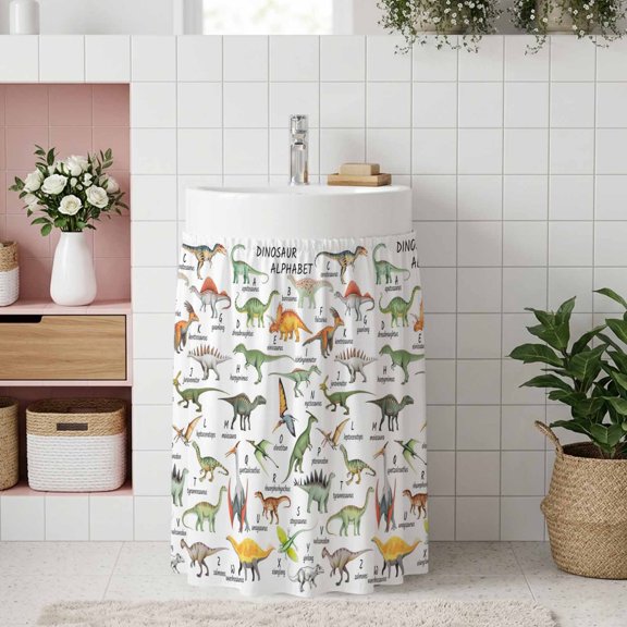 Small Cabinet Curtain 11''W x 13''L, Dinosaur Under Sink Cover Drapes, Funny Dino Cute Cartoon Boys Girls Children Self Adhesive Cabinet Skirt for Kitchen/Bathroom Vanity/Laundry Room/Open Shelf