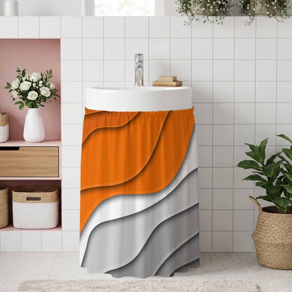 Small Cabinet Curtain 11''W x 13''L,Orange Grey Ombre Under Sink Cover Drapes,Modern Geometric Abstract Aesthetics Cream Cabinet Skirt for Kitchen/Bathroom Vanity/Laundry Room/Open Shelf