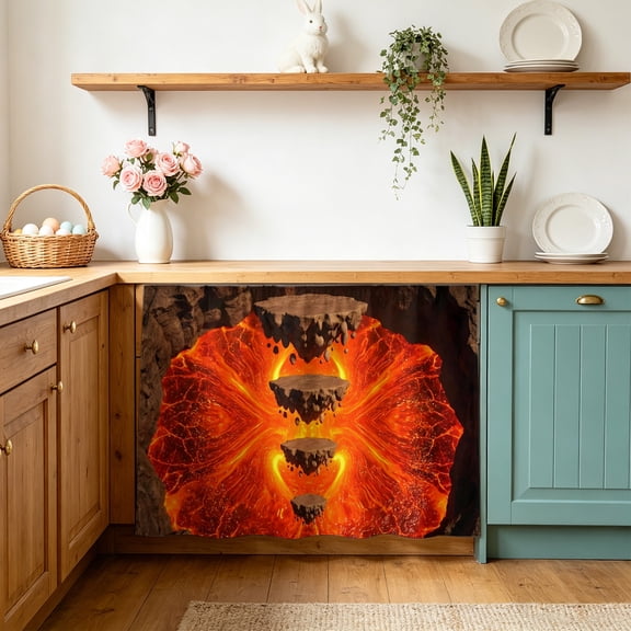 Small Cabinet Curtains for Kitchen Under Sink Skirt for Bathroom Abstract Floating Rocks Dishwasher Curtain Cover Red Lava Modern Minimalist Artistic Desk Curtain Skirt Drape for Classroom 10"x11"