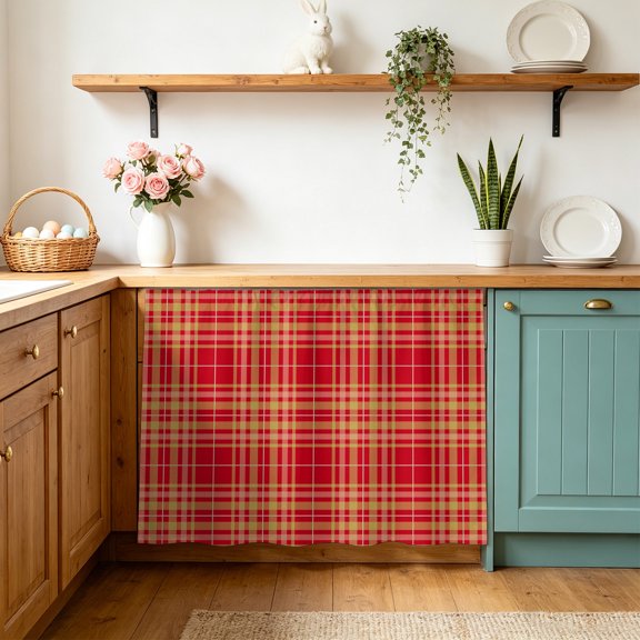 Small Cabinet Curtains for Kitchen Under Sink Skirt for Bathroom Buffalo Plaid Dishwasher Curtain Cover Amber Orange Farmhouse Gingham Striped Desk Curtain Skirt Privacy Drape for Classroom 10"x11"