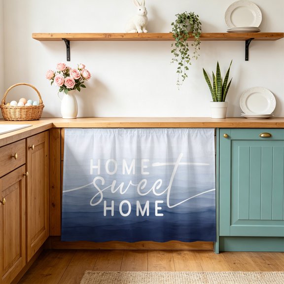 Small Cabinet Curtains for Kitchen Under Sink Skirt for Bathroom Mist Ocean Dishwasher Curtain Cover Coastal Indigo Gray Ombre Sea Waves Minimalist Desk Curtain Skirt Drape for Classroom 10"x11"
