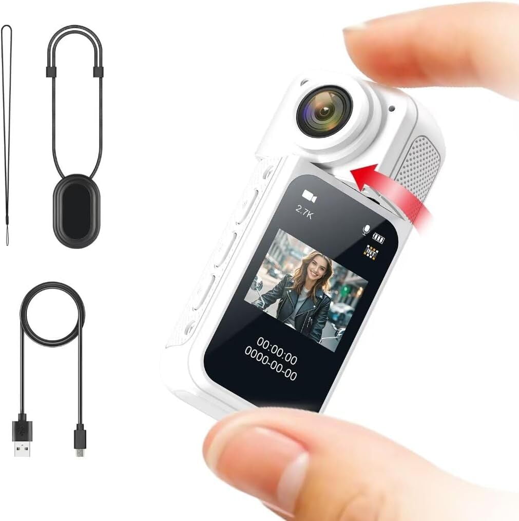 RWSEFK 180 Degree Rotation Action Camera Wearable Mini Camera Digital Video WIFI Magnetic Stand Thumb Sized Hands Free for Daily Life Recording