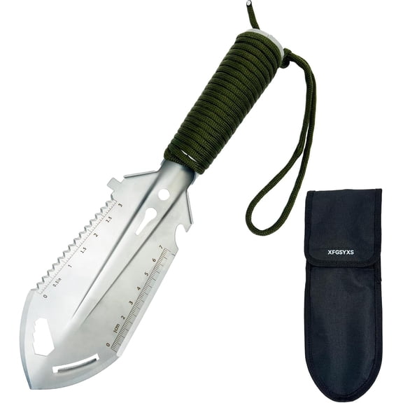 Small Camping Shovel, 9 in 1 Mini Hand Shovel, Portable Backpacking Trowel, Ultralight Compact Multitool for Camping, Gardening, Outdoor Survival, Silver