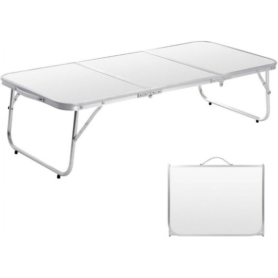 Small Camping Table 35.2 inch Folding Picnic Table Foldable Low Camp Table Portable Short Aluminum Outdoor Floor Short Beach BBQ White 35.2×15.7 inch