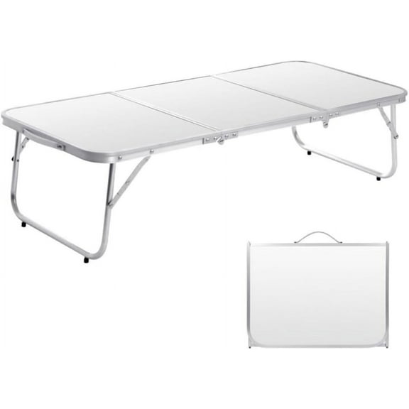 Small Camping Table 35.2 inch Folding Picnic Table Foldable Low Camp Table Portable Short Aluminum Outdoor Floor Short Beach BBQ White 35.215.7 inch
