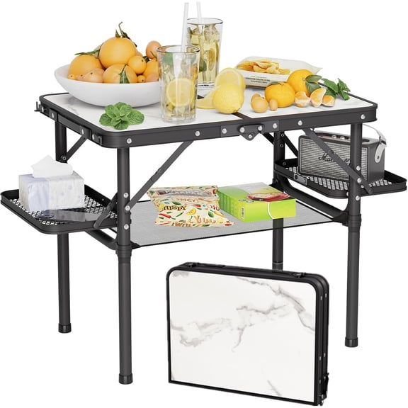 Small Camping Table Foldable 2ft, Folding Picnic Table with Side Racks & Net, Folding Camp Table Portable Beach Table, Car Camping Essentials, Sturdy Light Aluminum, Gift for Father Husband