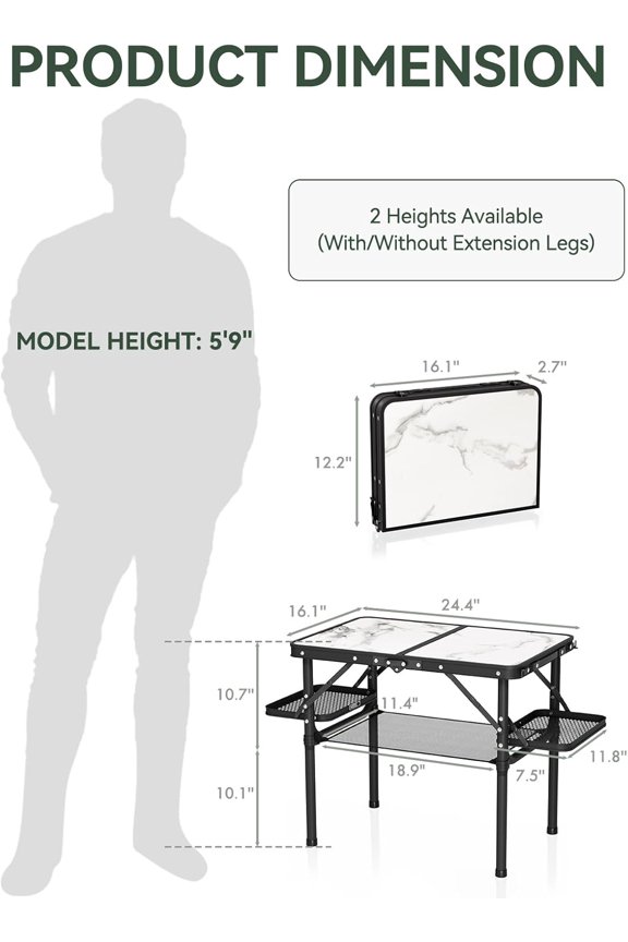 Small Camping Table Foldable 2ft with Side Racks & Net, Portable Picnic Table for Beach Car Camping