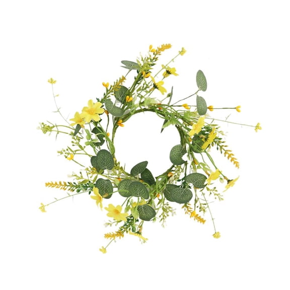 Small Candle Rings, Spring Artificial Yellow Floral Mini Candle Wreaths with Eucalyptus & Sunflower for Pillar Candles Holder, for Easter Wedding Party Tabletop Centerpiece Home Decor