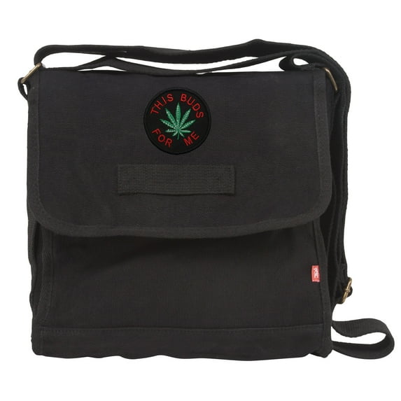 Small Canvas Field Shoulder Bag - Durable Timeless Messenger with Design, Black This Buds