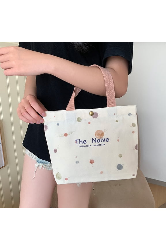 Small Canvas Tote Bag for Women, Cute Printed Reusable Handbag, Portable Lunch Tote Bag with Handles, Mini Grocery Shopping Bag for Work School Travel