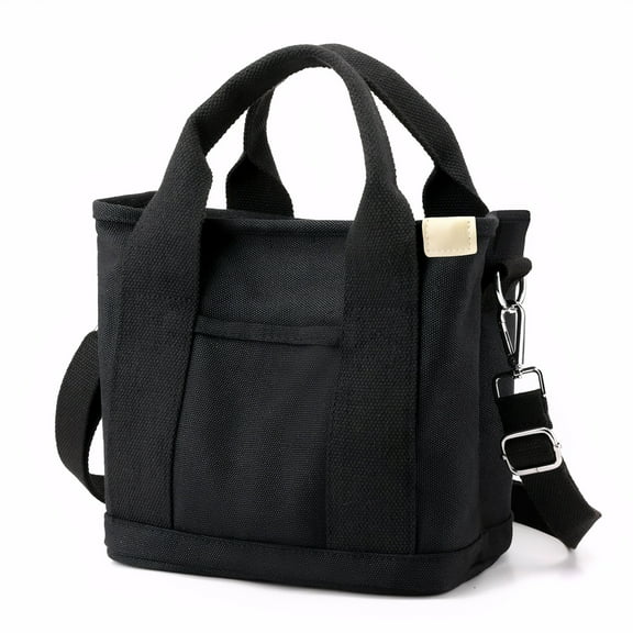 Small Canvas Tote Bag for Women with Zipper Crossbody Bag, Everyday Work Travel Tote Bags with Compartment，Black