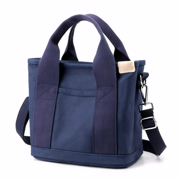 Small Canvas Tote Bag for Women with Zipper Crossbody Bag, Everyday Work Travel Tote Bags with Compartment，Blue