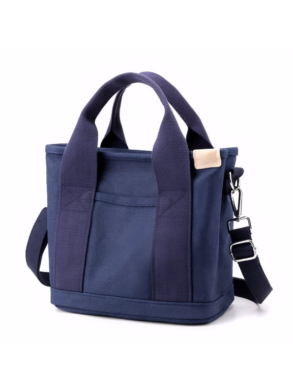 Small Canvas Tote Bag for Women with Zipper Crossbody Bag, Everyday Work Travel Tote Bags with Compartment，Blue