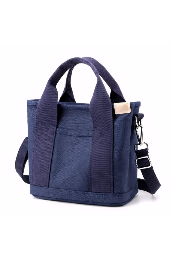 Small Canvas Tote Bag for Women with Zipper Crossbody Bag, Everyday Work Travel Tote Bags with Compartment,Blue