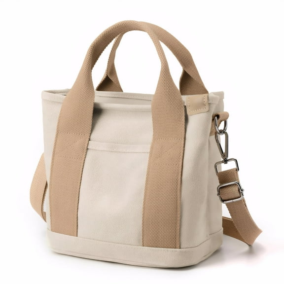 Small Canvas Tote Bag for Women with Zipper Crossbody Bag, Everyday Work Travel Tote Bags with Compartment，Khaki