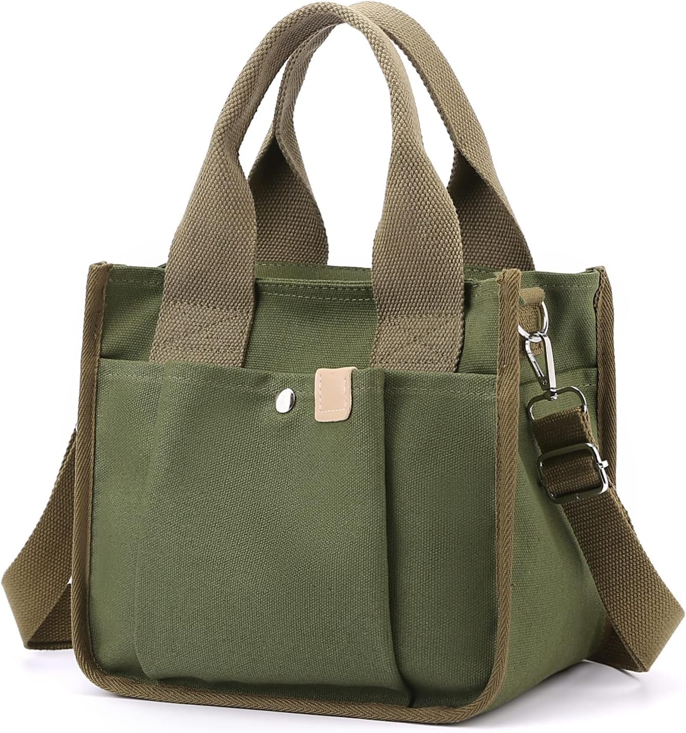 Small Canvas Tote Bag with Pockets for Women, Cute Mini Crossbody Shoulder Bags, Casual Satchel Purse Hobo Messenger Handbag