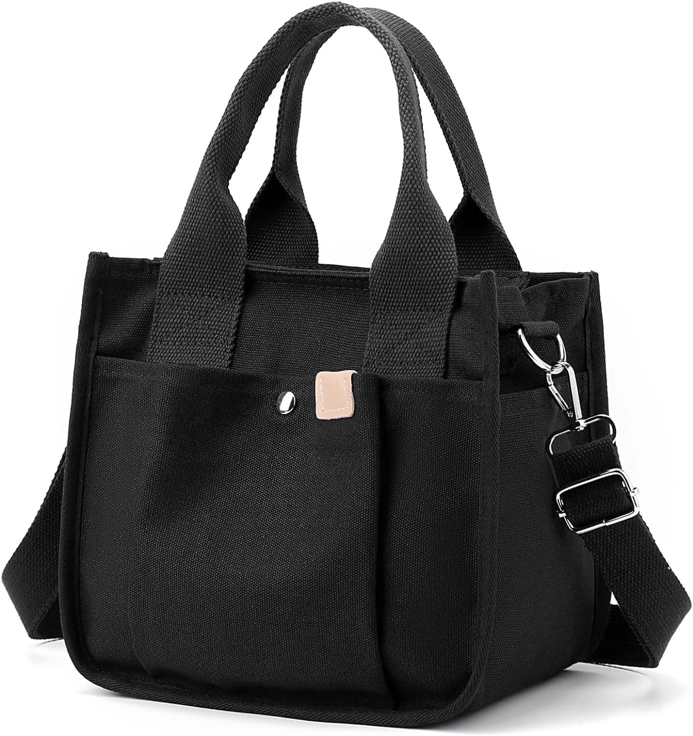 Black Canvas Tote Bag, Tote Bag with Pockets, shops Gifts for women, Canvas Handbag,