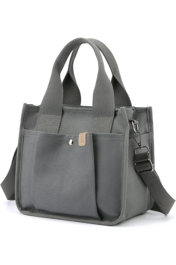 Small Canvas Tote Bag with Pockets for Women, Cute Mini Crossbody Shoulder Bags, Casual Satchel Purse Hobo Messenger Handbag