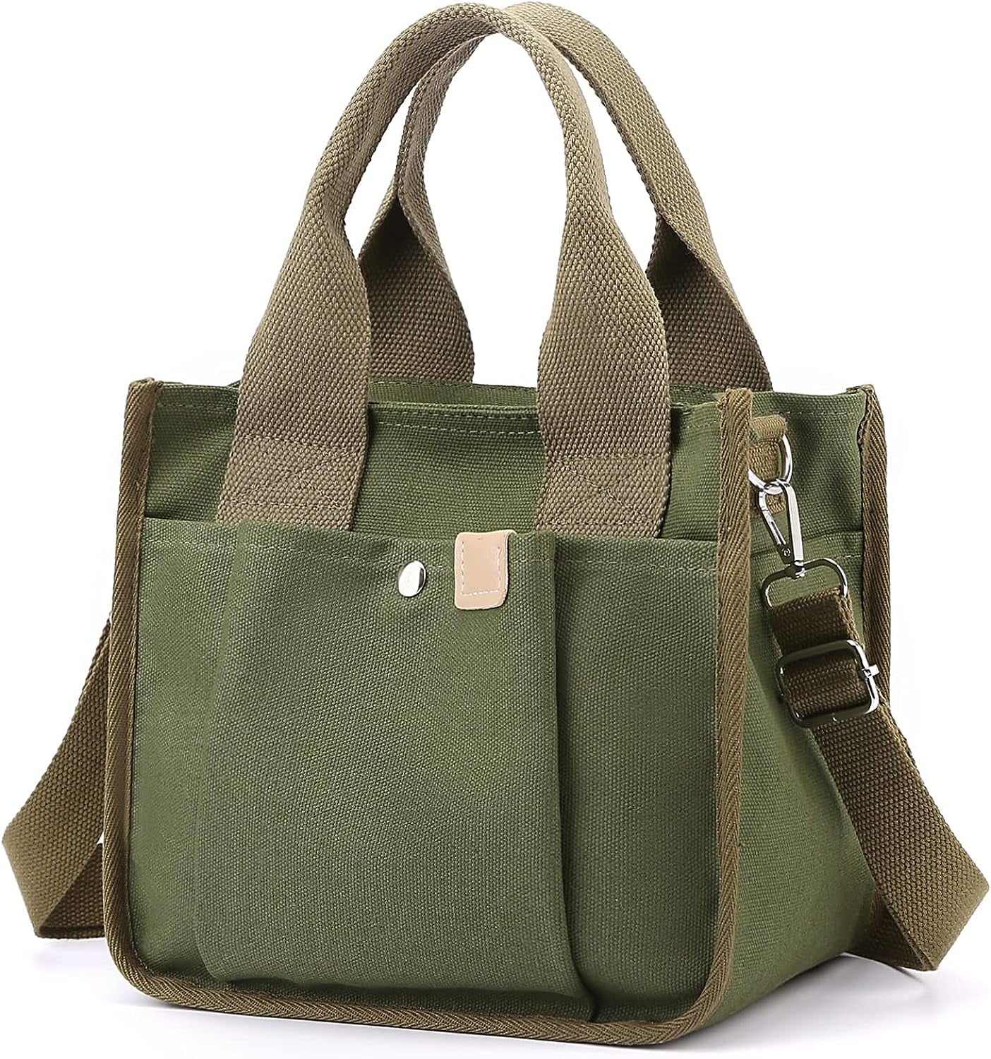 Small Canvas Tote Bag with Pockets for Women, Cute Mini Crossbody Shoulder Bags, Casual Satchel Purse Hobo Messenger Handbag