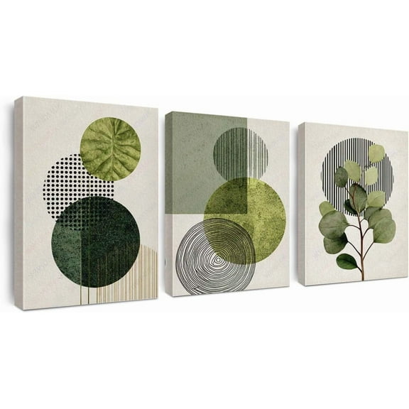 Small Canvas Wall Art,Green Light Grey Abstract Geometric Canvas Art Set for Boho Home Decor Ideal for Living Room Bedroom Gallery Wall Wedding Gift