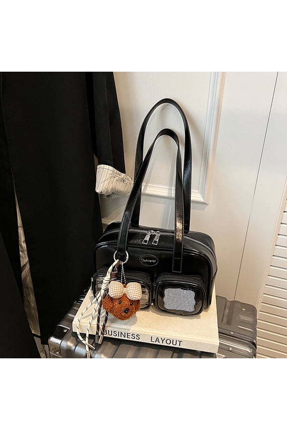 Small Capacity Daily Window Ita Bag for Women and Girls, Korean Versatile Underarm Commuter Bag, Ribbon Decor Zipper Design Casual Style PU Purse