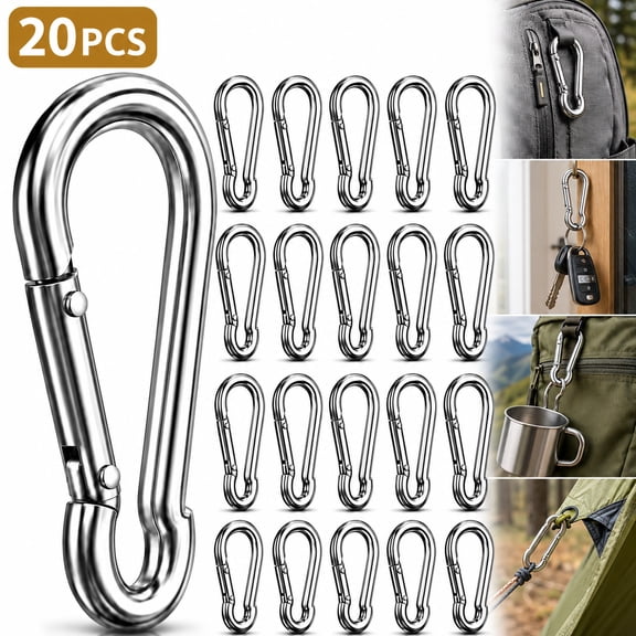 Small Carabiner Clip, 20pcs 1.57inch Mini Carabiners Clips, M4 Stainless Steel Spring Snap Hook Heavy Duty, Locking Carribenares for Climbing Hiking Camping Fishing