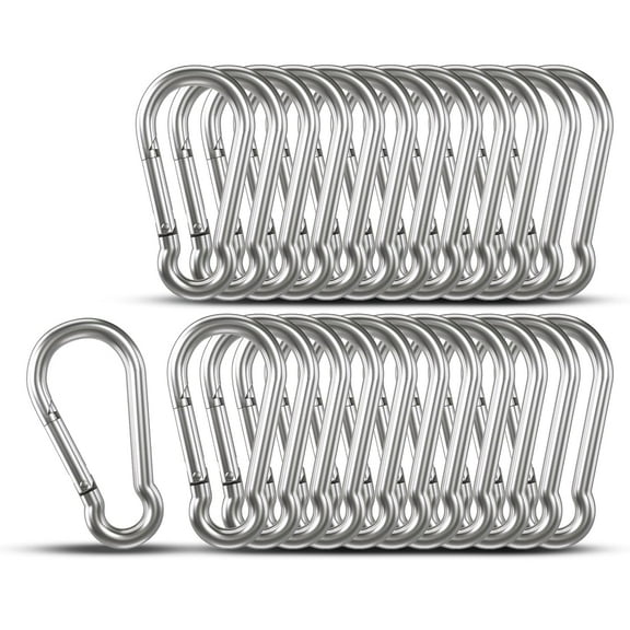 Small Carabiner Clip Hooks, 25pcs 1.57 inch Carabiners Heavy Duty, 304 Stainless Steel Spring Snap Hook Fits Camping Hiking, Metal Clips for Rope Chain Keys Rings