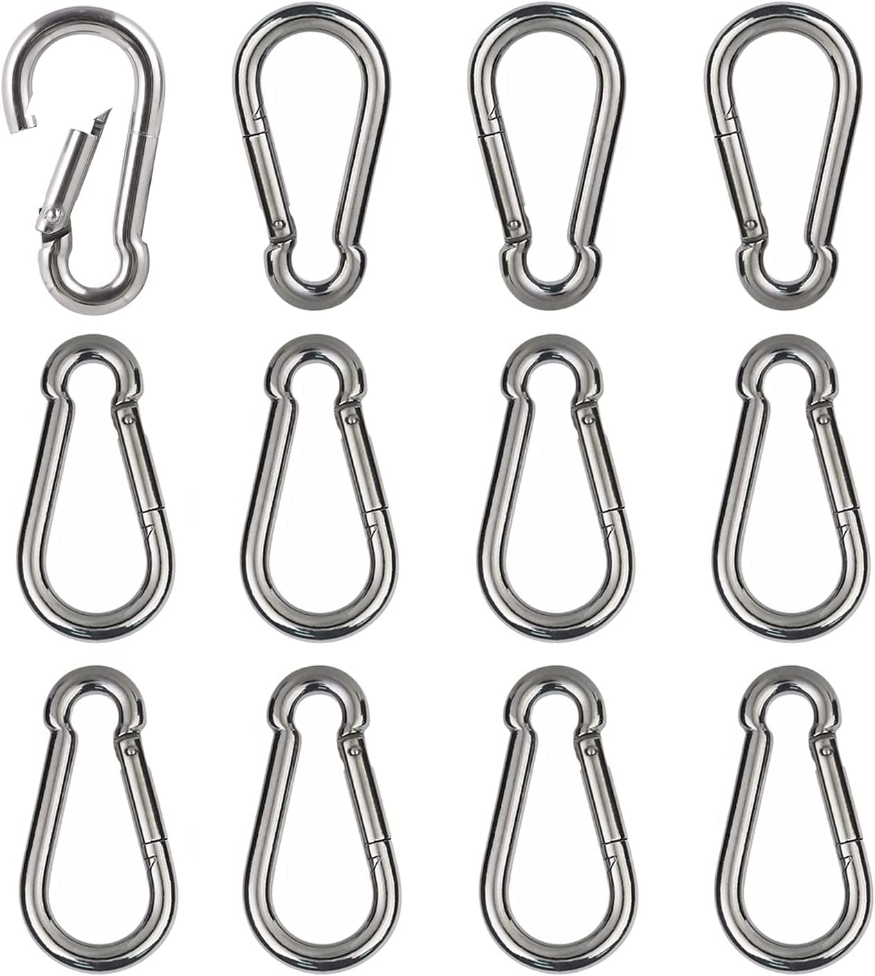 Small Carabiner Spring Snap Hook - M4 1.57 Inch Stainless Steel Carabiner,  Heavy Duty Spring Link for Camping Swing Fishing Hiking, 12PCS, Silver 