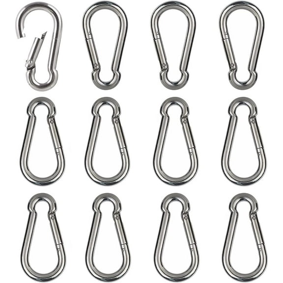 Small Carabiner Spring Snap Hook - M4 1.57 Inch Stainless Steel Carabiner, Heavy Duty Spring Link for Camping Swing Fishing Hiking, 12PCS, Silver