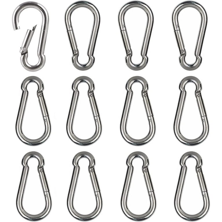 Small Carabiner Spring Snap Hook - M4 1.57 Inch Stainless Steel Carabiner,  Heavy Duty Spring Link for Camping Swing Fishing Hiking, 12PCS, Silver