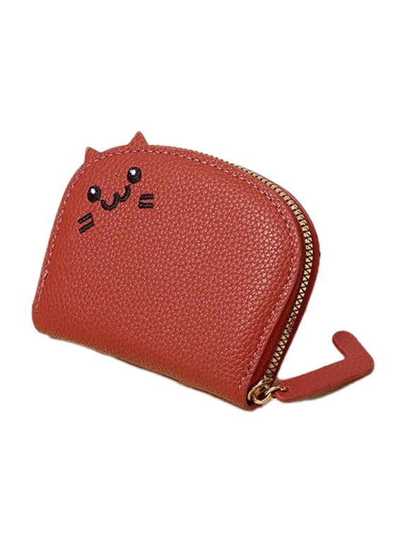 Small Card Wallet Women's, Zipper Mini Wallet with 9 Card Slots, Cute Faux Leather Card Case for Children and Women, 3.9x3.5x1 Inch