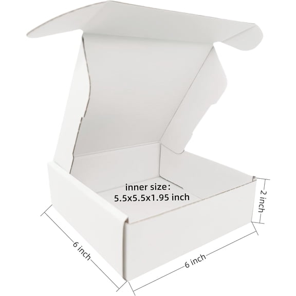 Small Cardboard Boxes 6x6x2 Inches 100 Pack Business Corrugated Mailing Box for Storage and Shipping (White)