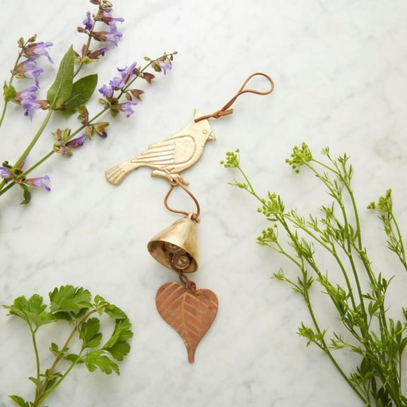 Small Cardinal Bird Brass Metal Hanging Wind Chime