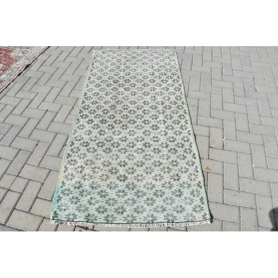 Small Carpet, Turkish Rug, Vintage Rug, Antique Carpet, 36x72 inches Green Rug, Anatolian Wall Hanging Rug, Organic Kitchen Rugs, 9310