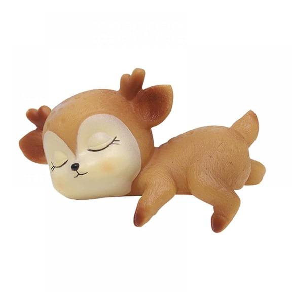 Small Cartoon Sleeping Deer Ornament,Brown Lovely Plastic Sleeping Pose Deer Baby Toy Decor,Sweet Dreams Deer Ornament for Home Car Office Room Decoration Little Present Cake Accessory