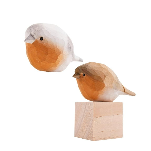Small Carved Wooden Bird Figurines, Cute Bird Statues Home Decor, Wood Bird Statues Modern Bird Sculpture Decorative Ornaments for Living Room, Bathroom