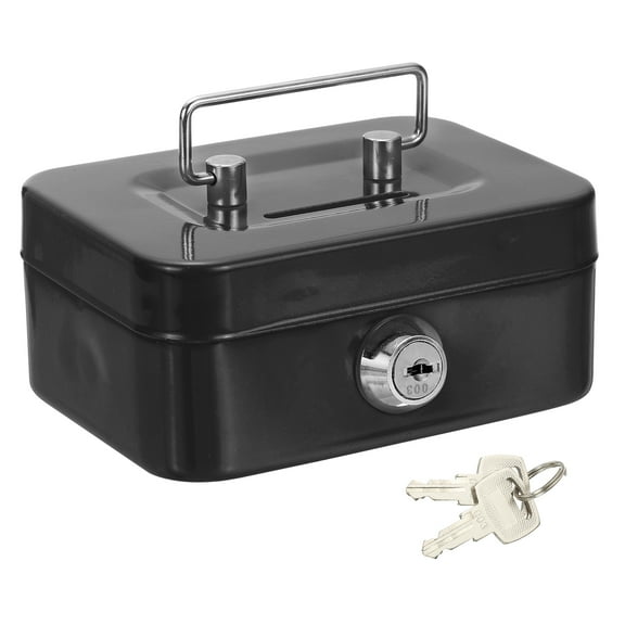 Small Cash Box, Mini Safe Box Money Locker Money Saving Boxes with Keys for Cash Watches Jewelry Personal Items, Black