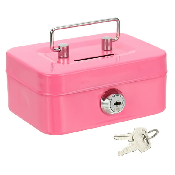 Small Cash Box, Mini Safe Box Money Locker Money Saving Boxes with Keys for Cash Watches Jewelry Personal Items, Pink