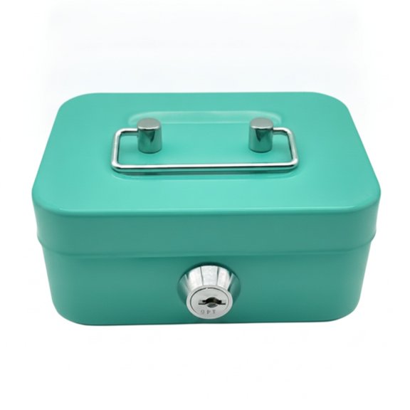 Small Cash Box with Key Lock, Portable Metal Money Organizer, Secure Petty Cash Storage for Business